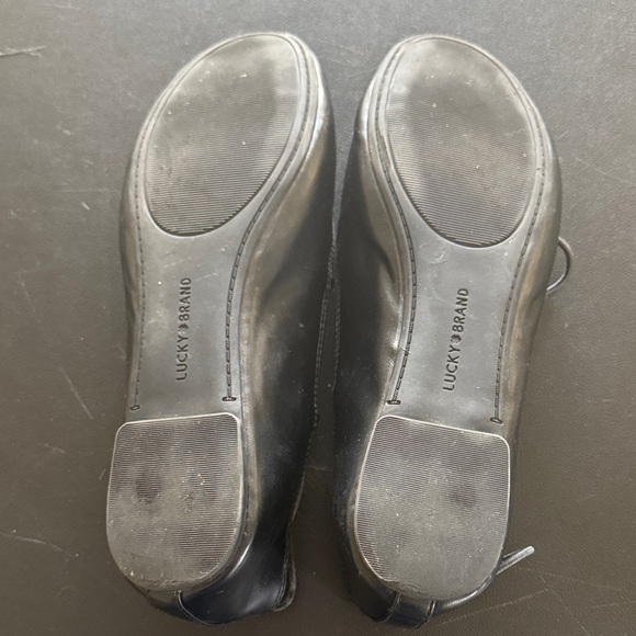 Lucky Brand Black Leather Lace-Up Ballet Flats with Ankle Tie - Picture 4 of 5